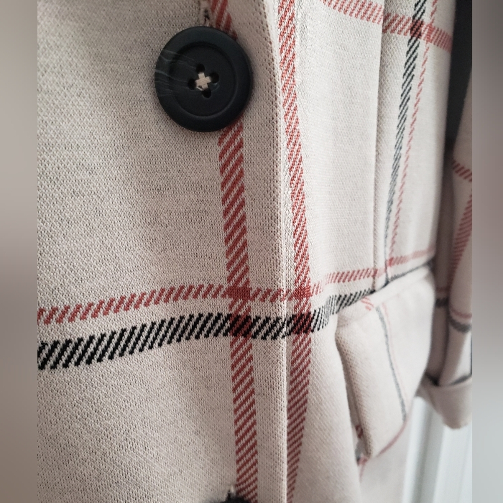 Plaid Maurices Double-Breasted Women's Coat L Cream Tan Business Fall Winter - Picture 4 of 8
